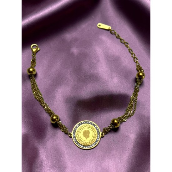 TAŞLI TUĞRA DETAYLI ÜÇLÜ ZİNCİR ÇELİK BİLEKLİK