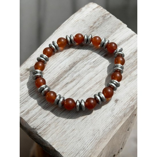 AKİK VE ELİPS HEMATİT KARIŞIK MODEL MİSİNE BİLEKLİK