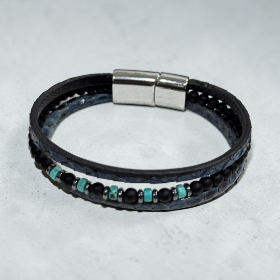 TURKUAZ TAŞLI LACİVERT YILAN DERİSİ BİLEKLİK