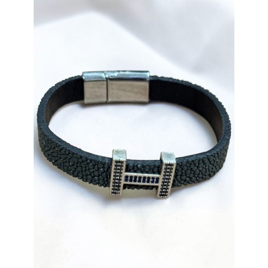 VATOS DERİSİ ZİRKON TAŞLI GRİ BİLEKLİK