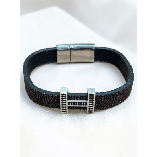 VATOS DERİSİ ZİRKON TAŞLI KAHVERENGİ BİLEKLİK