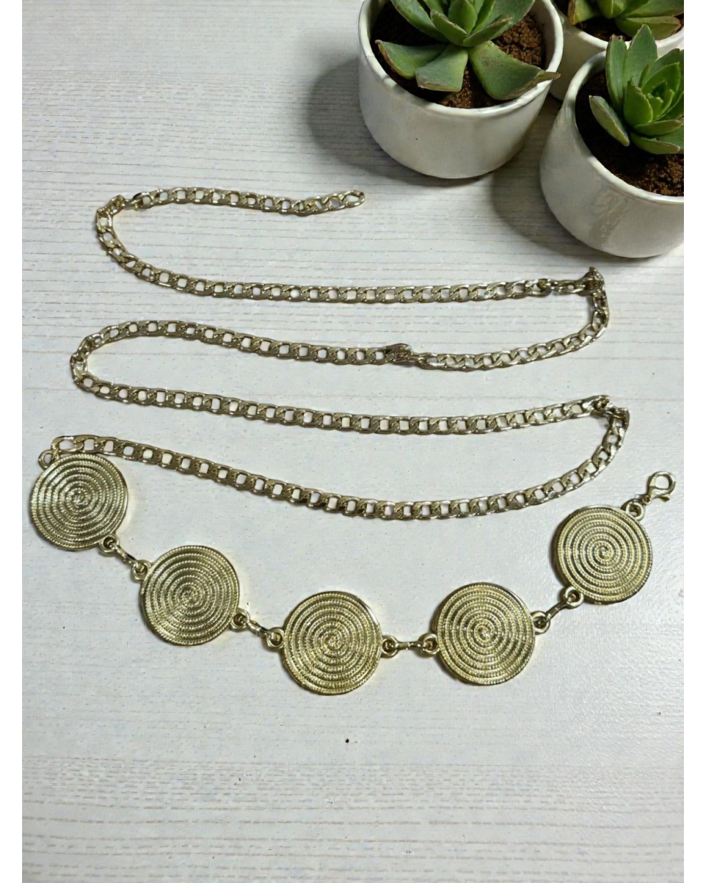 GOLD RENK YUVARLAK HİPNOZ MODEL BEL ZİNCİRİ