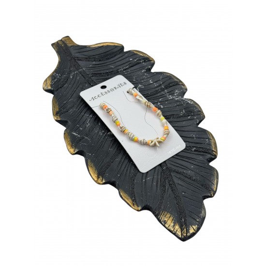 TURUNCU SARI FİMO BONCUK YILDIZLI DENİZ KABUĞU HALHAL