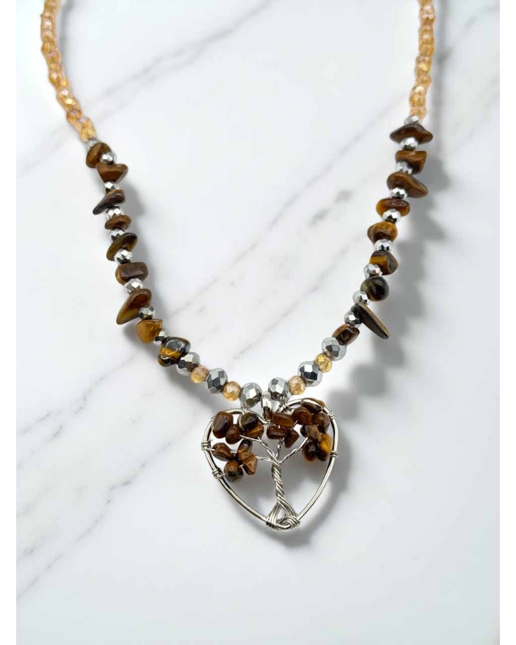 KAPLANGÖZÜ TAŞLI KALPLİ HAYAT AĞACI KRİSTAL KOLYE