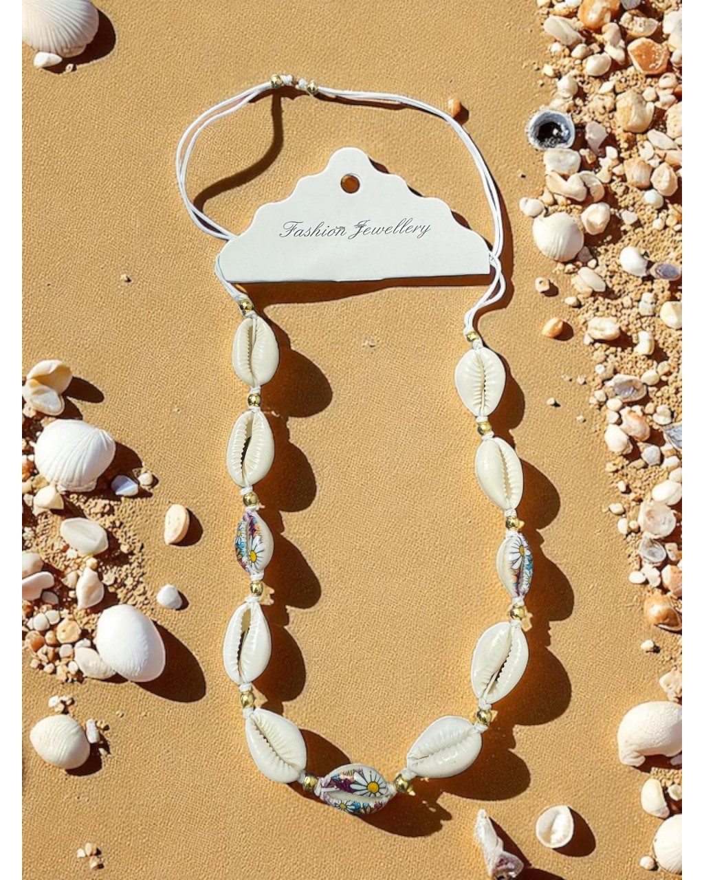 ÇİÇEK BASKI DESENLİ DENİZ KABUĞU KOLYE