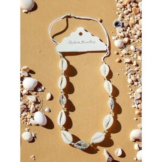 ÇİÇEK BASKI DESENLİ DENİZ KABUĞU KOLYE