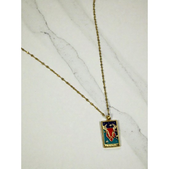 GOLD RENK RENKLİ BOĞA BURCU TAROT ÇELİK KOLYE