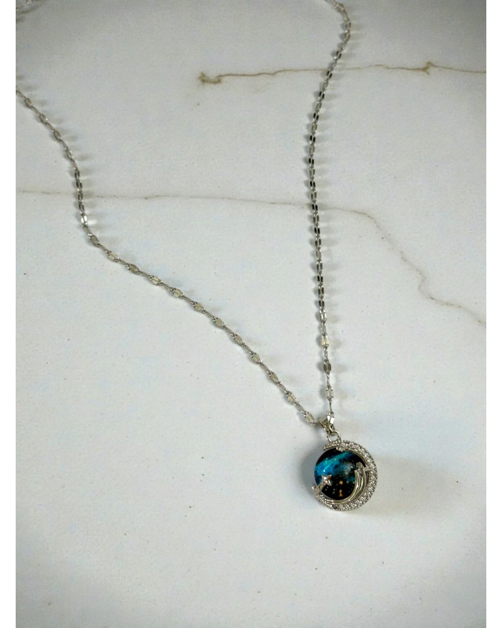 SİLVER RENK GEZEGEN MODEL ÇELİK KOLYE