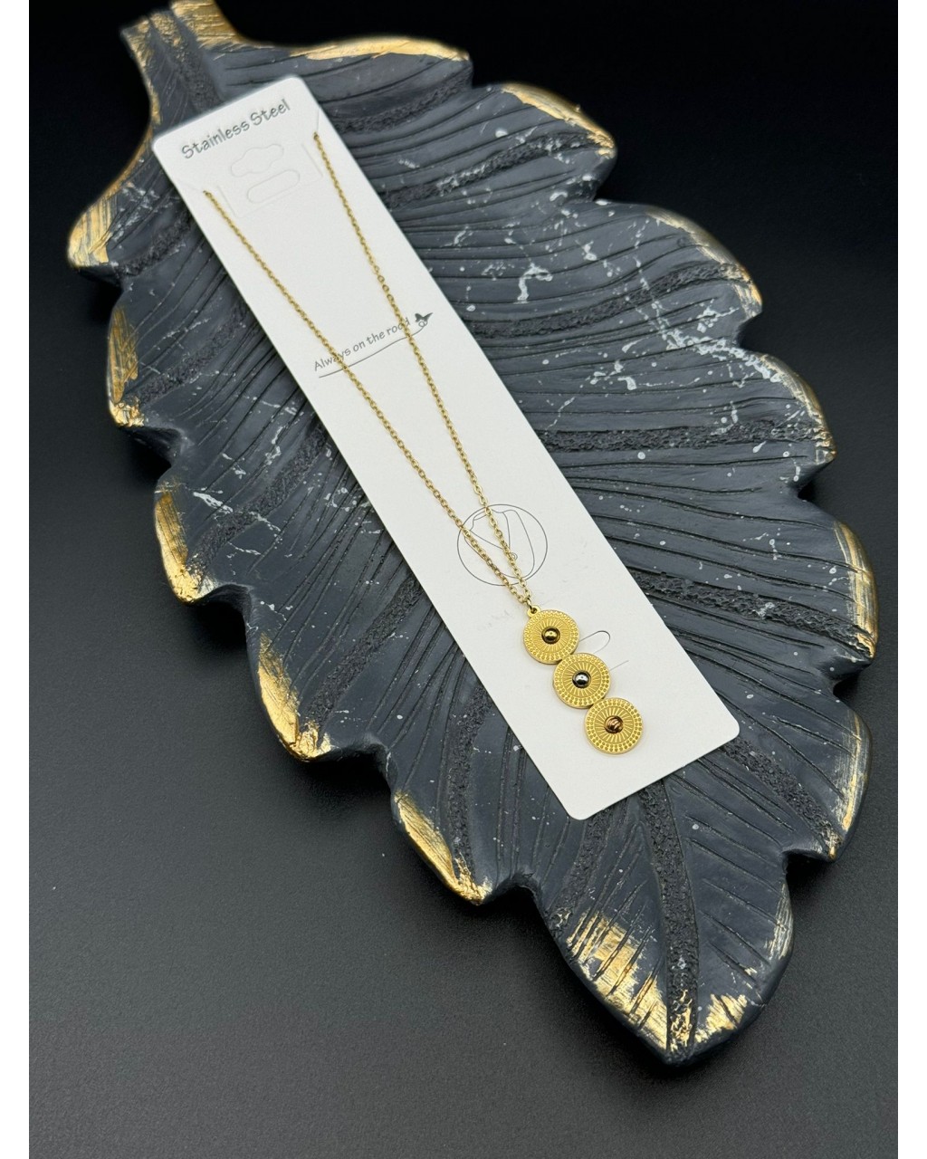 ÜÇLÜ YUVARLAK MODEL GOLD RENK ÇELİK KOLYE