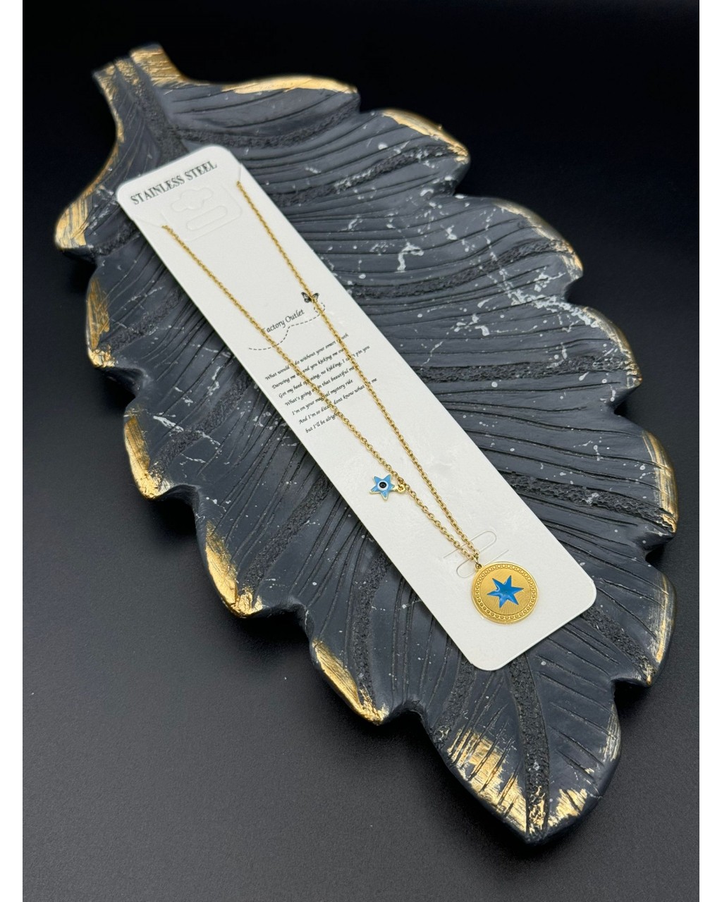 YUVARLAK MAVİ MİNELİ YILDIZ MODEL GOLD RENK ÇELİK KOLYE