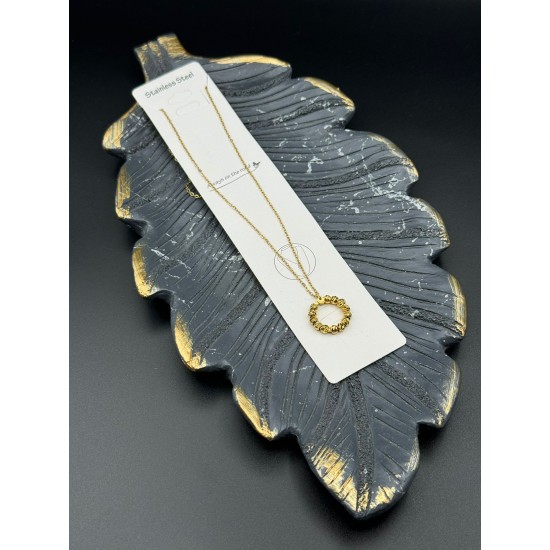 YUVARLAK MODEL DORİKA BONCUK GOLD RENK ÇELİK KOLYE