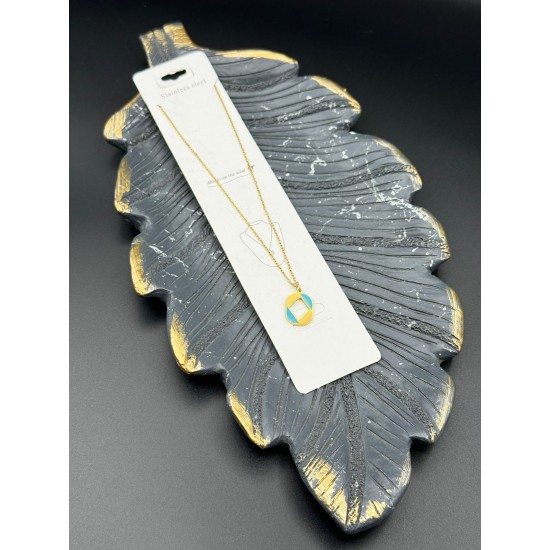 OVAL MODEL GOLD-MAVİ GOLD RENK ÇELİK KOLYE