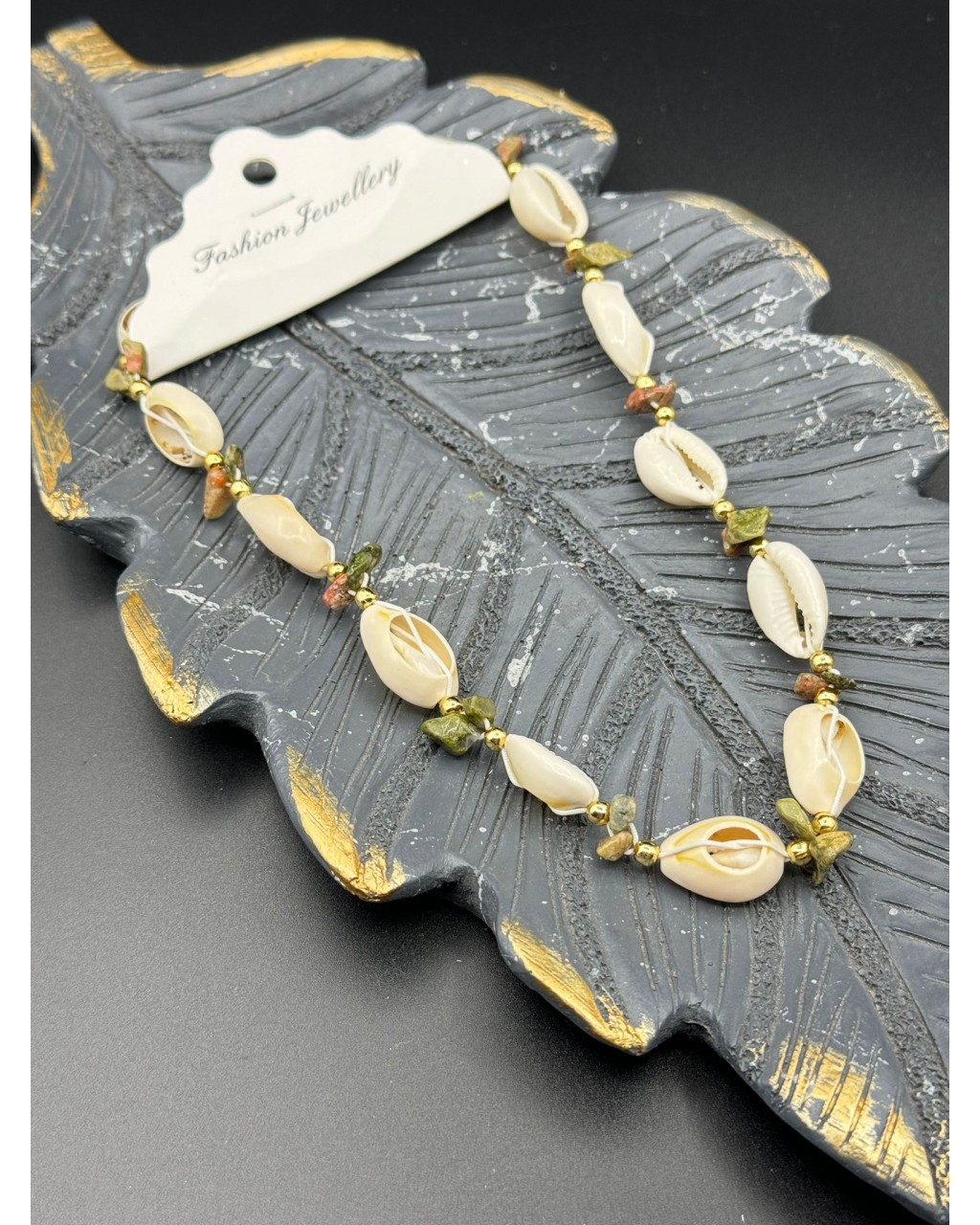 UNAKİT TAŞI BÜYÜK DENİZ KABUĞU KOLYE