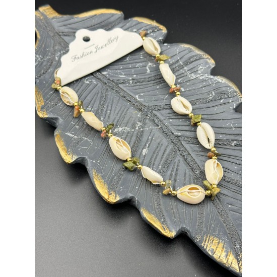 UNAKİT TAŞI BÜYÜK DENİZ KABUĞU KOLYE