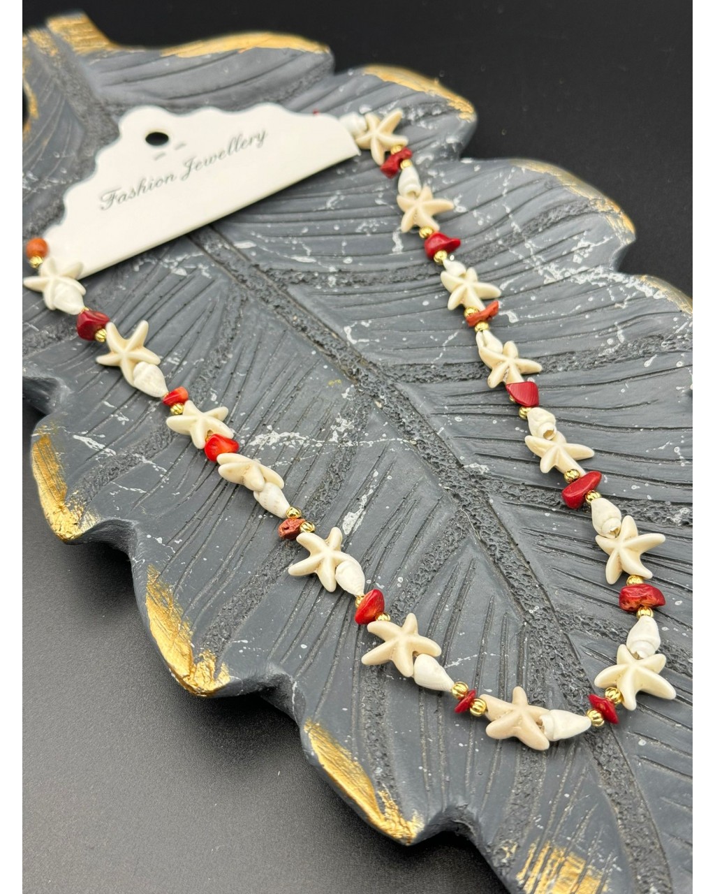 MERCAN TAŞI ÇOK YILDIZLI DENİZ KABUĞU KOLYE