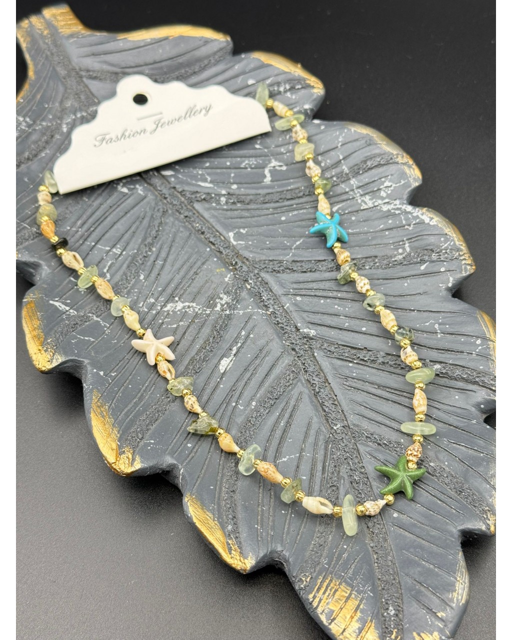 AVENTURİN TAŞI RENKLİ YILDIZLI DENİZ KABUĞU KOLYE