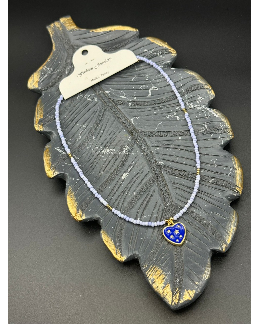 LİLA RENK MİNELİ KALP KUM BONCUK KOLYE