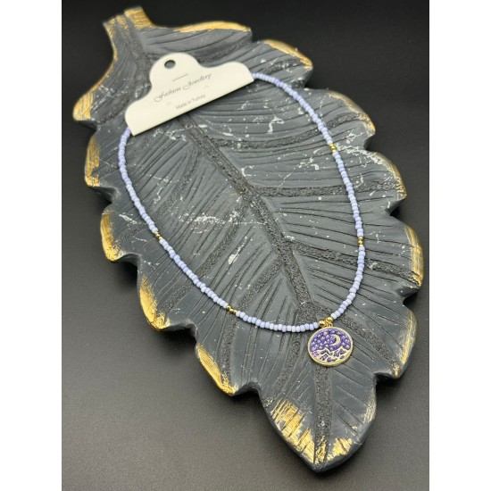 LİLA RENK YUVARLAK GECE TEMALI KUM BONCUK KOLYE