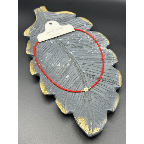 KIRMIZI RENK PAPATYA KUM BONCUK KOLYE