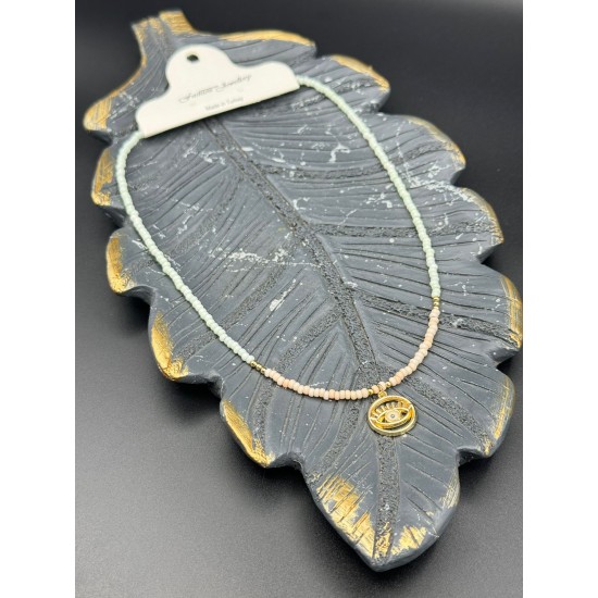 BEYAZ-YAVRUAĞZI RENK YUVARLAK GÖZ MODEL KUM BONCUK KOLYE