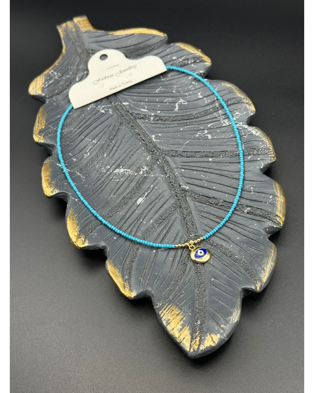 MAVİ RENK NAZARLI GÖZ MODEL KUM BONCUK KOLYE