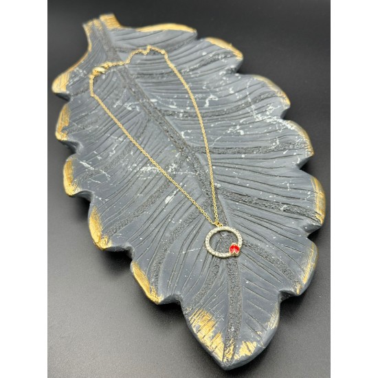 YUVARLAK UĞUR BÖCEKLİ ZİRKON TAŞ KOLYE