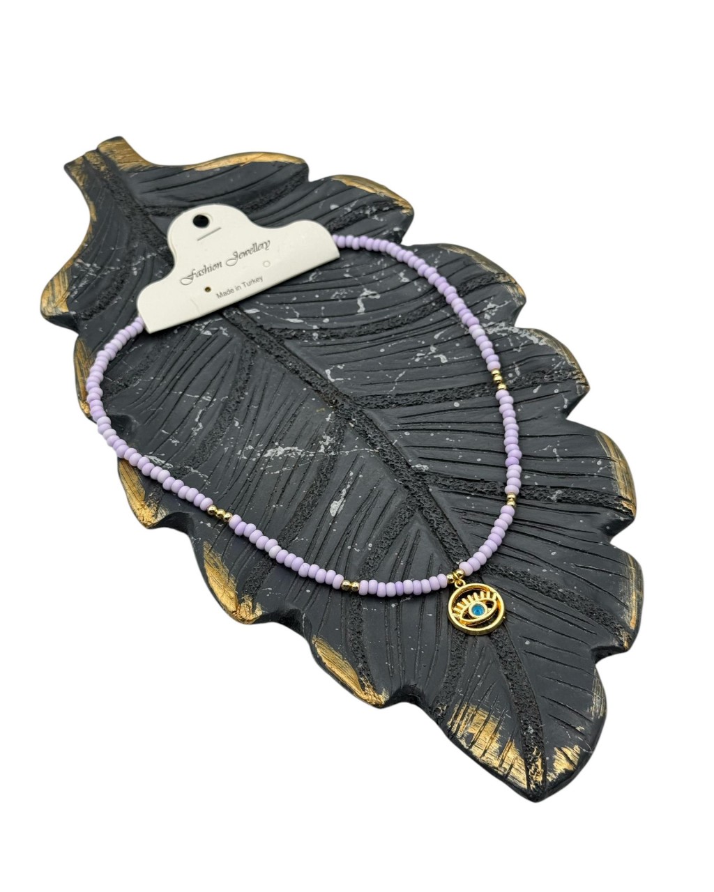 LİLA RENK YUVARLAK GÖZ MODEL KUM BONCUK KOLYE