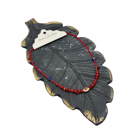 KIRMIZI RENK KRİSTAL BONCUK VE MERCAN TAŞI KUM BONCUK KOLYE