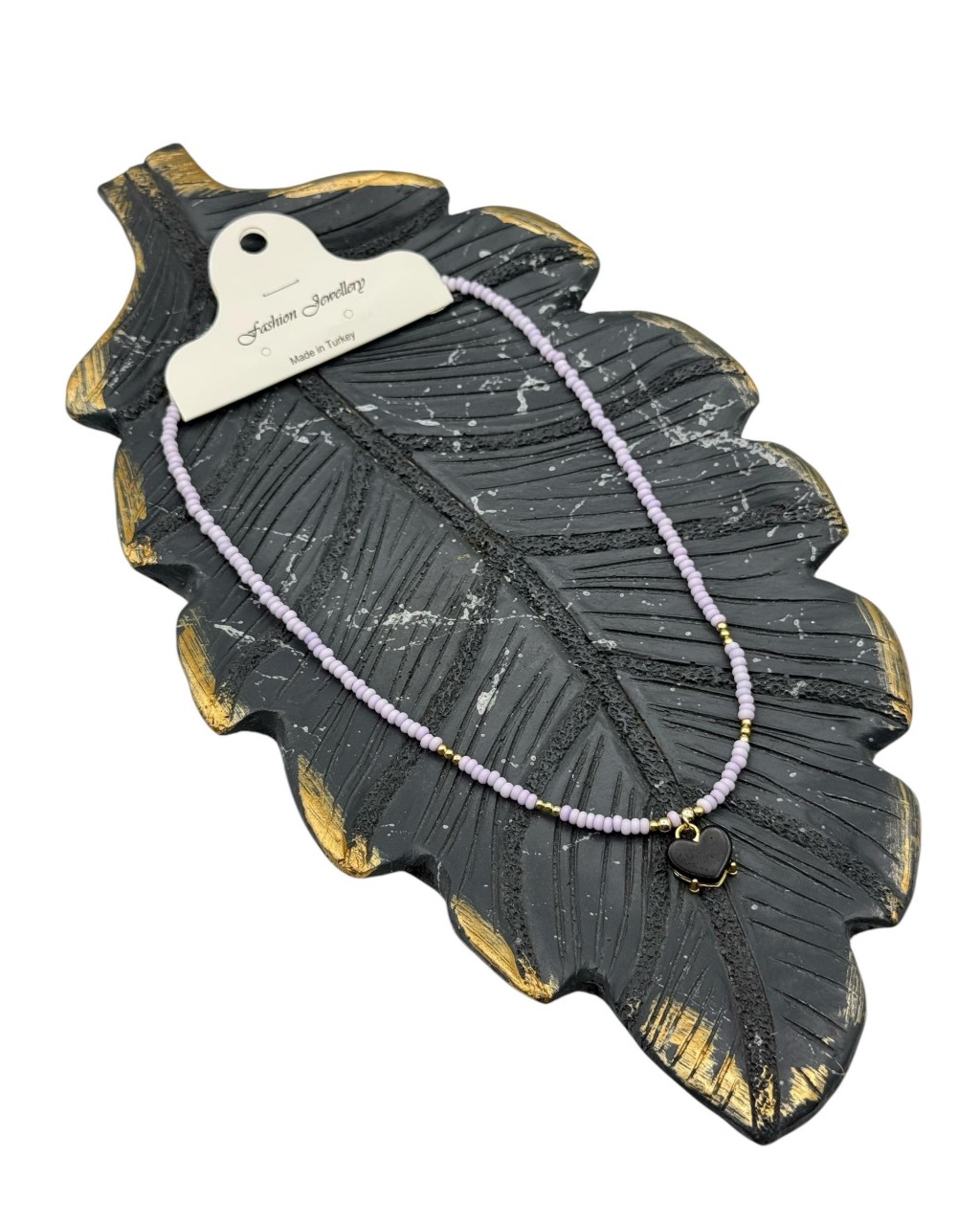 LİLA RENK KALP MODEL KUM BONCUK KOLYE