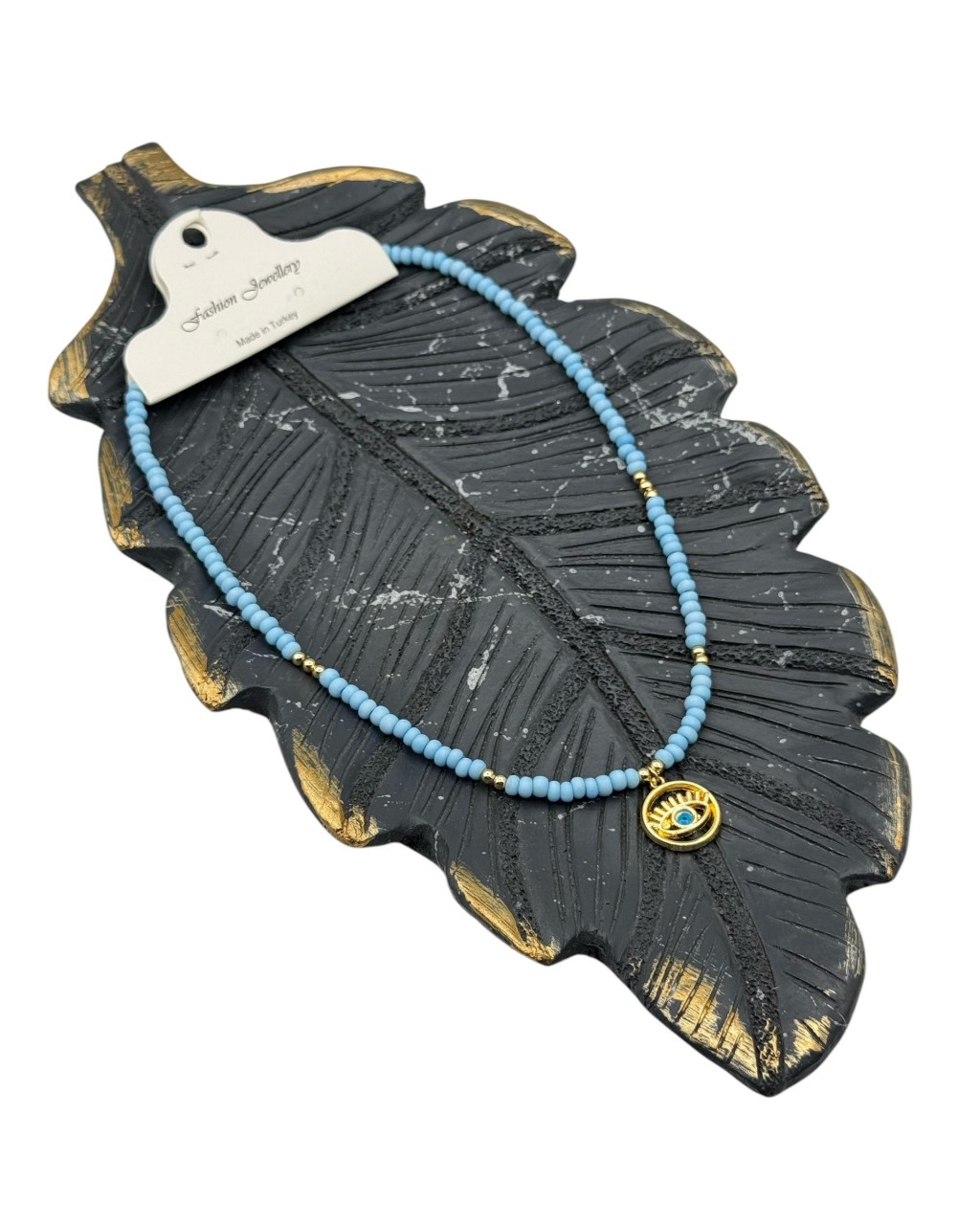 MAVİ RENK YUVARLAK GÖZ MODEL KUM BONCUK KOLYE