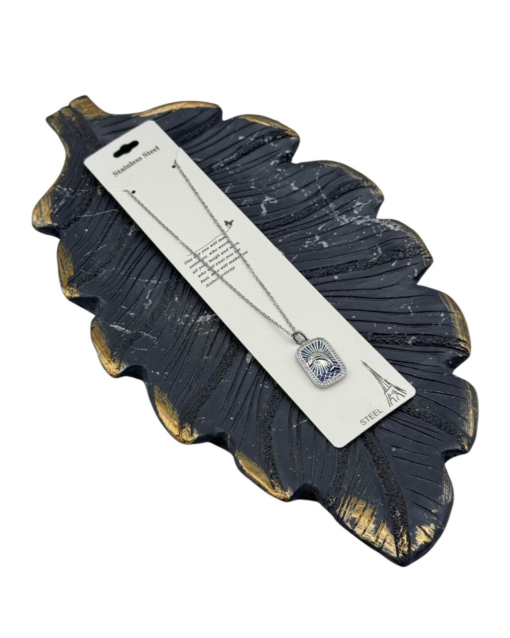 YUNUS VE DENİZ TEMALI PLAKA MODEL SİLVER RENK ÇELİK KOLYE