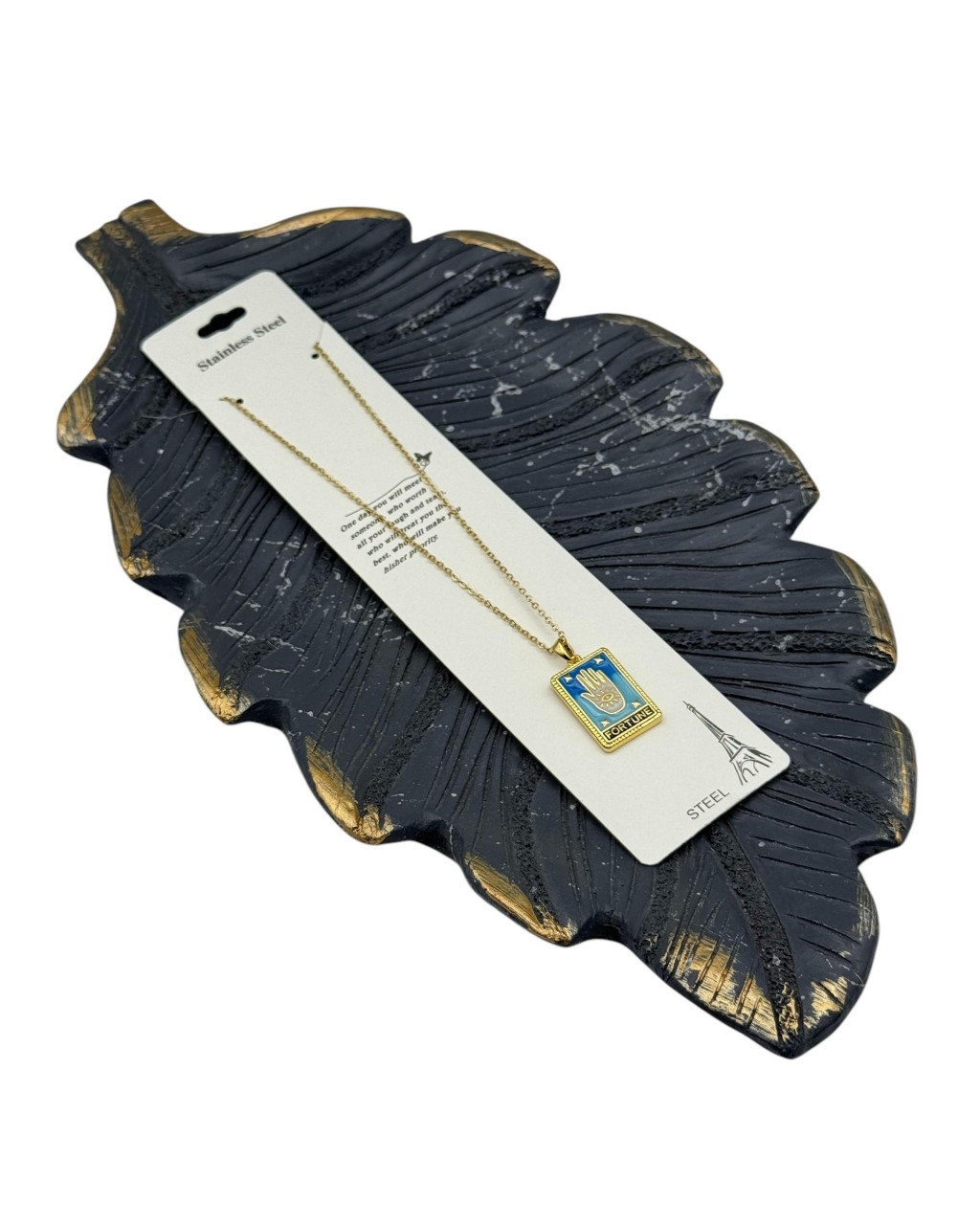 GOLD RENK FORTUNE TAROT PLAKA MODEL ÇELİK KOLYE