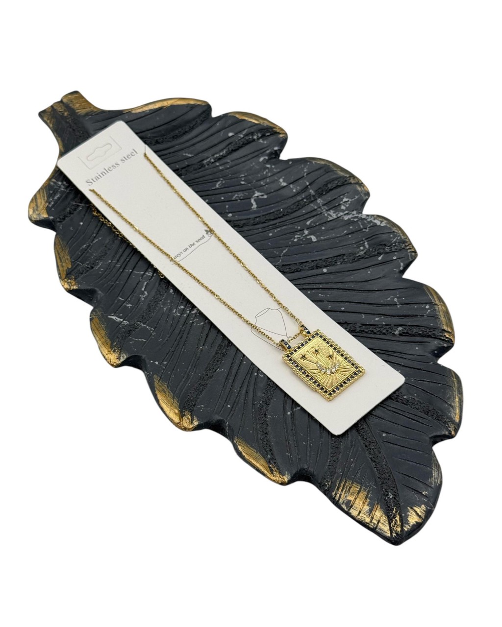 GOLD RENK MAVİ ZİRKON TAŞLI AY YILDIZ GÖKYÜZÜ ÇELİK KOLYE