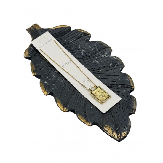 GOLD RENK MAVİ ZİRKON TAŞLI AY YILDIZ GÖKYÜZÜ ÇELİK KOLYE