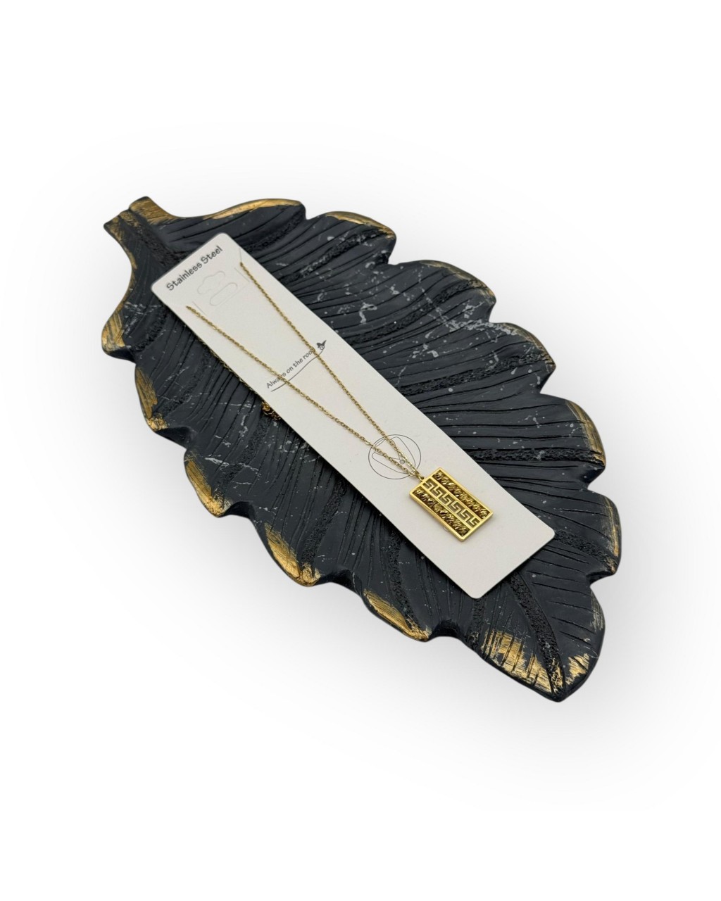 GOLD RENK DİKDÖRTGEN L MODEL DORİKA BONCUK ÇELİK KOLYE