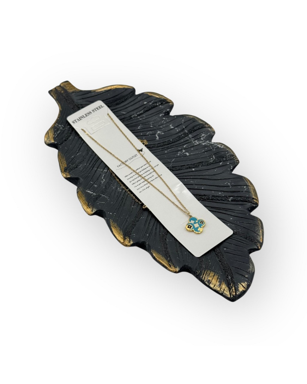 GOLD RENK MAVİ YONCA MODEL ÇELİK KOLYE