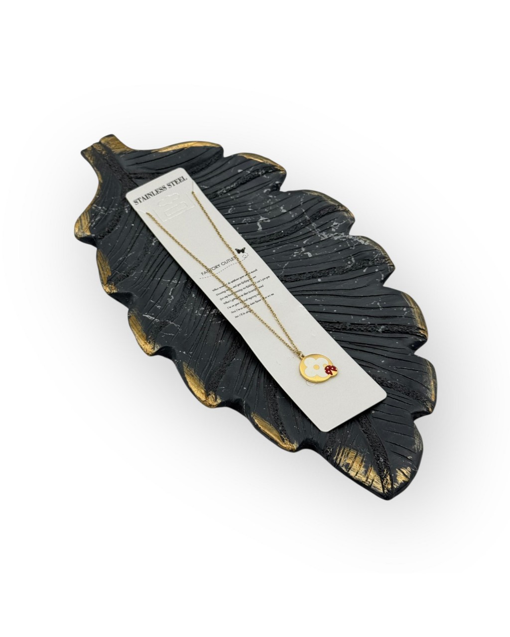 GOLD RENK ÇİÇEK VE UĞUR BÖCEĞİ DETAYLI YUVARLAK MODEL ÇELİK KOLYE