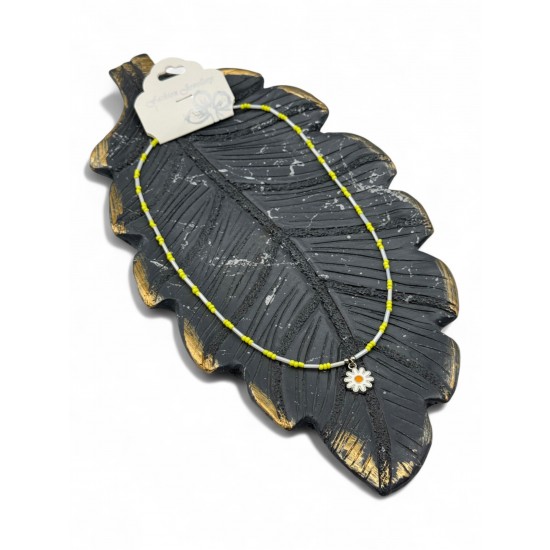 SARI-BEYAZ KUM BONCUK PAPATYA MODEL KOLYE