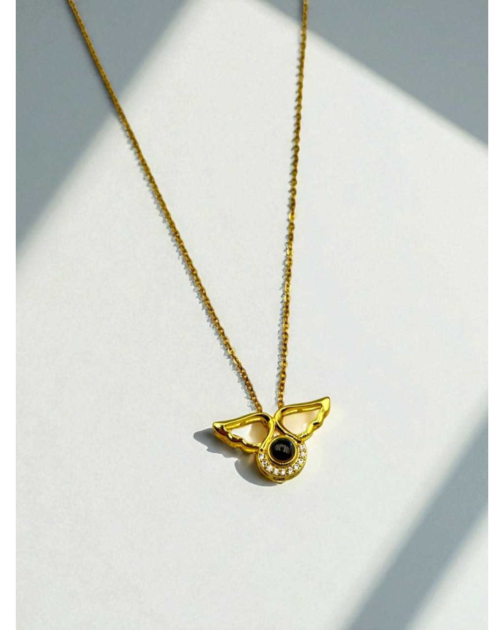 GOLD RENK 100 DİLDE SENİ SEVİYORUM MELEK KANADI MODEL ÇELİK KOLYE