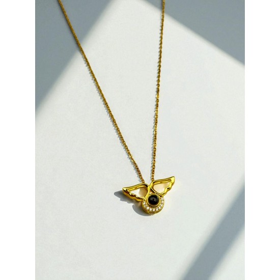 GOLD RENK 100 DİLDE SENİ SEVİYORUM MELEK KANADI MODEL ÇELİK KOLYE