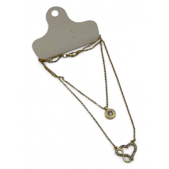 BİRBİRİNE GEÇMELİ SONSUZLUK VE KALP İKİLİ ZİRKON TAŞ KOLYE