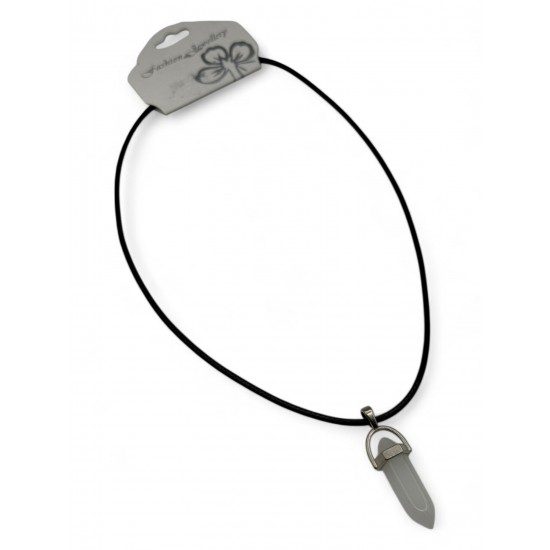 BEYAZ KUVARS DOĞALTAŞ PANDÜL ÇİVİ MODEL DERİ KOLYE