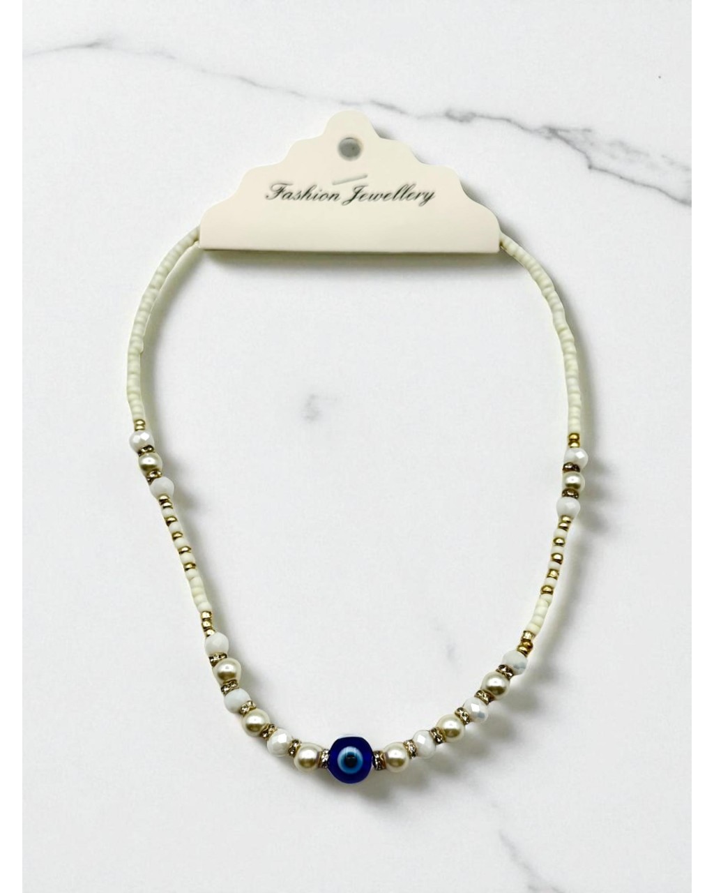 BEYAZ RENK KRİSTAL VE İNCİ BONCUK KUM KOLYE