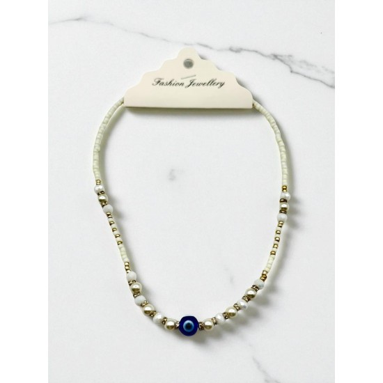 BEYAZ RENK KRİSTAL VE İNCİ BONCUK KUM KOLYE