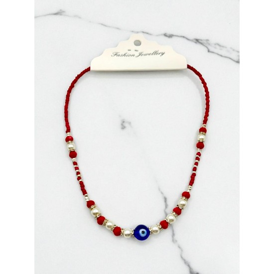 KIRMIZI RENK KRİSTAL VE İNCİ BONCUK KUM KOLYE