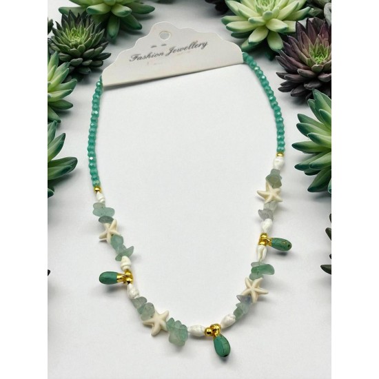 YEŞİL KRİSTAL BONCUK DENİZ YILDIZI VE YEŞİM TAŞI MODEL YEŞİM TAŞI KOLYE