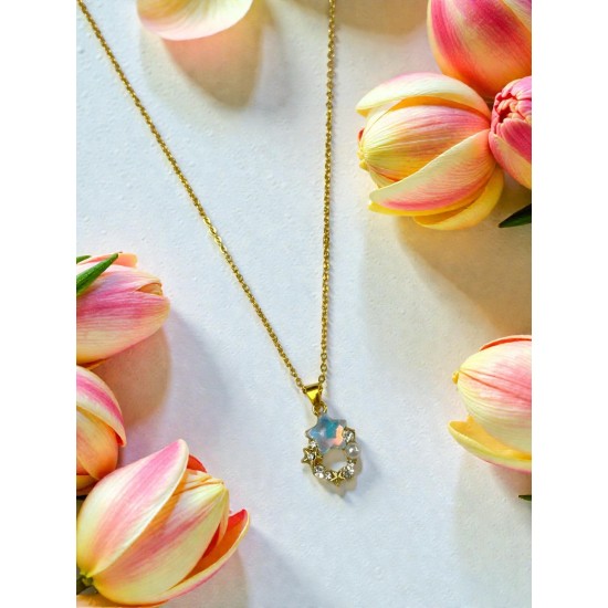 GOLD RENK OVAL ZİRKON TAŞLI MİNİ YILDIZ MODEL KOLYE