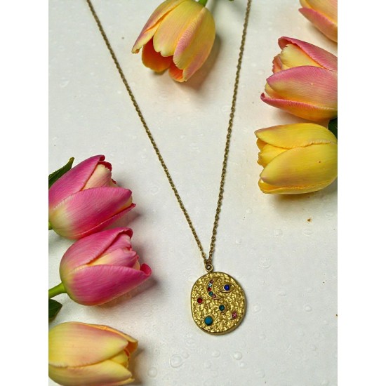 GOLD RENK KOZMİK DENGE TAROT MODEL ÇELİK KOLYE