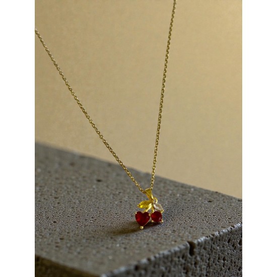 GOLD RENK KALP KİRAZ MODEL ÇELİK KOLYE
