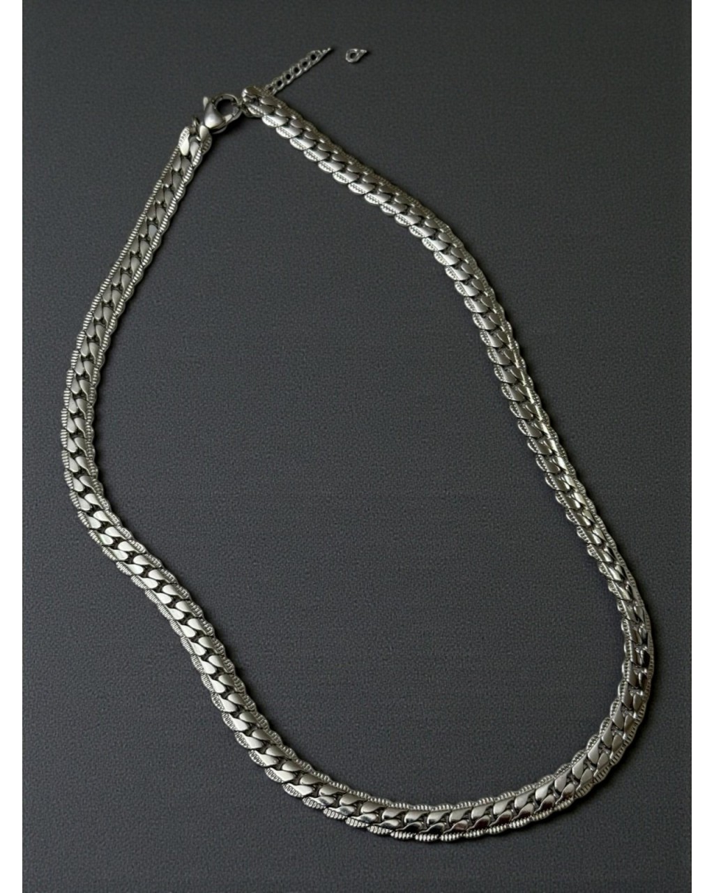 SİLVER RENK BÜYÜK YASSI MODEL GEÇMELİ ZİNCİR ERKEK ÇELİK KOLYE